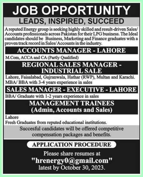 Accounts Manager And Sales Manager Jobs In Lahore