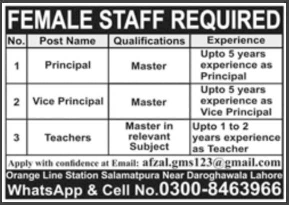 Female-School-Principal-Jobs-In-Lahore