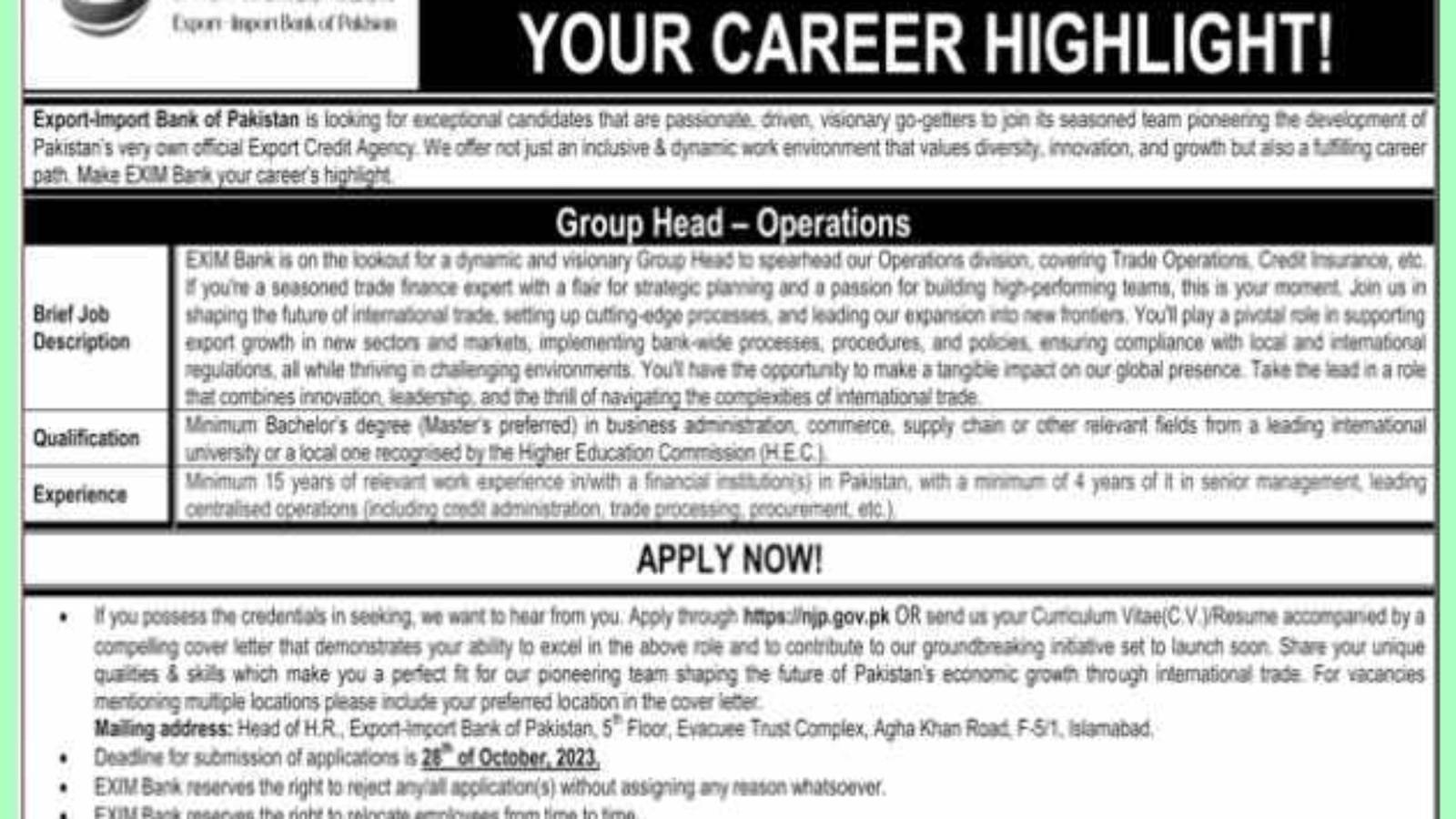 Head-Operations-Jobs-In-Exim-Bank-Pakistan