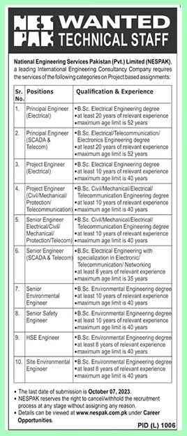 NESPAK Engineer Jobs Advertisement