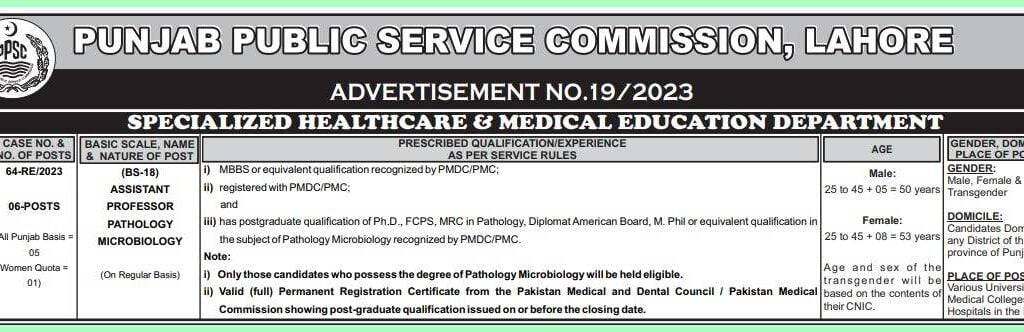 PPSC Associate Professor Pathology Jobs Advertisement