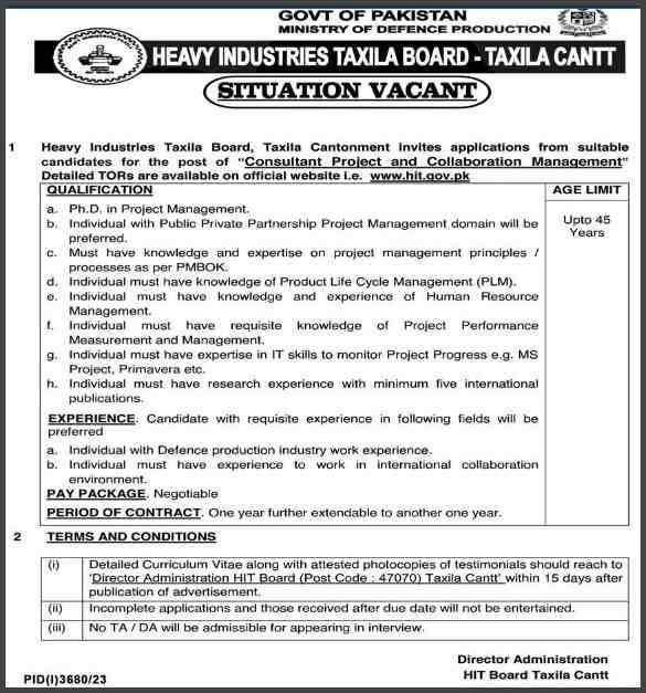 Jobs-In-Wah-Cantt-Taxila-(Ministry-Of-Defence)